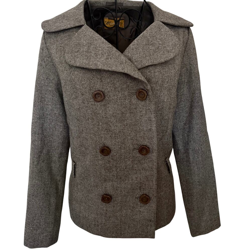 Vintage 40s WW2 Maison Mei Custom Tailored Wool Herringbone Tweed Jacket Couture